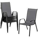 LIFERUN Gartenstühle Stapelstuhl Camping Stapelbar Hochlehner Terrassenstuhl Textilene Stahlgestell für Gärten Innenhöfe Balkone Restaurants 150 kg Belastbar 54 x 69 x 93cm (6pcs, Dunkelgrau)