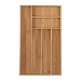 Relaxdays Besteckkasten, 6 Fächer, Bambus, Besteck & Küchenutensilien, Schubladenkasten schmal, 5 x 27,5 x 46 cm, Natur, Holz, Bamboo
