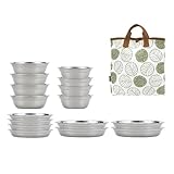 16-teiliges Campinggeschirr Set Aus Edelstahl Zum Grillen Wandern Oder Für Den Heimgebrauch. Tragbares Geschirr Für Mahlzeiten Freien. Campingteller Aus Edelstahl