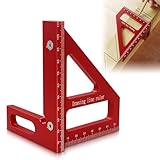 SUNOYA Quadratischer Winkelmesser für Holzbearbeitung, 45/90 Grad Aluminium-Gehrungsdreieck T Lineal, Holzbearbeitung Dreieckslineal, 3D Multi Winkelmesslineal Messwerkzeug für Ingenieur Tischler(Rot)