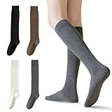 KSJEHW 4 Pairs Kniestrümpfe für Damen & Herren (unisex) in verschiedenen Farben, Klassische Strümpfe aus Baumwolle