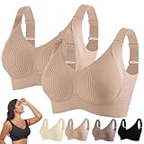Damen Sport-BH ohne Bügel mit Starkem Halt für Große Brüste Nahtloses Push-Up Bustier Bralette mit V-Ausschnitt, Atmungsaktiv & Verstellbaren Trägern für Fitness und Alltag