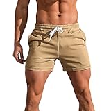 Herren-Sweat-Shorts, 14 cm, athletisches Fitnessstudio, Workout-Shorts mit Taschen, schmale Passform, Kordelzug, Sport, kurze Hose, Fitness, Laufen, Training, Jogginghose, khaki, 3XL