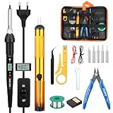 VFANDV Lötkolben Set, 60W 180-520°C Lötkolben mit Ein/Aus Schalter LCD Einstellbar Temperatur Soldering Iron, Mini Lötkolben Lötkolben Lötset für Elektrische Arbeiten - Lötgerät