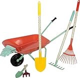 small Foot Großes Gartenset mit Schubkarre Tiny Garden, mit verschiedenen Gartenwerkzeugen und Gartenhandschuhen, für Kinder ab 3 Jahren, 12819