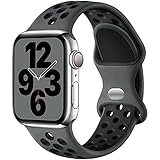 Upeak Sport Armband Kompatibel mit Apple Watch Armband 44mm 45mm 49mm 46mm 42mm 40mm 41mm 38mm, Atmungsaktiv Silikon Doppelloch Band für iWatch Ultra SE Series 10 9 8 7 6 5 4 3 2, L, Holzkohle/Schwarz