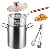 LOLYSIC Spargeltopf Nudeltopf aus Edelstahl, 3 L Hoher Kochtopf, Siebeinsatz mit Griff, Asparagus Pot, Pasta Pot, Fritteuse mit Zange und Glas Lid, für Eine Vielzahl von Kochfeldern und Spülmaschinen