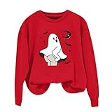 Oversized Hoodies Damen Halloween Kostüm Rundhals Pulli Ohne Kapuze Halloween Druck Karneval Festival Pullover Sweatshirt Geister Drucken Horror Festlich Langarmshirt Longshirt Locker Oberteil
