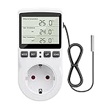 diymore Temperaturregler Steckdose 230V mit Fühler Digital Thermostat Steckdose LCD Display Temperaturschalter mit Timer für Gewächshaus Aquarium Kühlschrank Heizung Kühlen