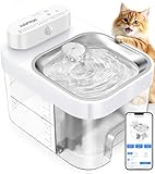 HAPAW Katzenbrunnen mit App-Überwachung, 3 L Frisch- & 1,35 L Abwassersystem, Trinkbrunnen für Katzen, Filterloser Automatischer Wasserspender mit 5000 mAh, Weiß
