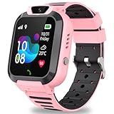 Puhiuyoi Smartwatch für Kinder, GPS, Smartwatch für Kinder mit SOS-Telefon, IP68 wasserdicht, Sprachchat, Wecker-Klasse, intelligente Uhr für Mädchen und Jungen (Rosa)