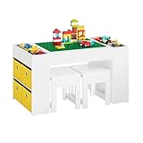 SoBuy Kindertisch mit 2 Stühlen Kinder Tisch Stuhl Set Kindersitzgruppe mit Stauraum Spieltisch und Aktivitätstisch für Kinderzimmer Weiß 87x50x50cm KMB75-W