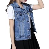 OLGER Denim Weste-Dunkelblau Slim Fit Washed Denim Weste Weste Damen Kurze Denim Weste Plus Size Jeansjacke Sommer Jeansjacke Knopfleiste Cardigan Top Outwear,L