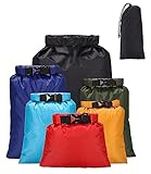 Jissta 6 Stück Outdoor wasserdichte Tasche,Tasche Wasserdicht Trockenbeutel Trockensack Trockentasche,1.5/2.5/3/3.5/5/8L Säcken und Lange Verstellbare Schulterriemen,Zum Kajakfahren, Wandern, Camping