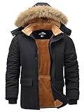 Peakwell Herren Warme Winterjacke Outdoor Winterparka Wasserdichte Daunenjacke Verdickte Arbeitsjacke Winddichte Wanderjacke für Männer, Schwarz, S
