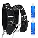 Laufweste für Damen und Herren Reflektierender Trinkrucksack mit 2 x 500 ML, Verstellbare Brustgurte Soft Wasserflaschen, Front zurück Reißverschluss Rucksack für Radfahren Wandern Laufen Outdoor