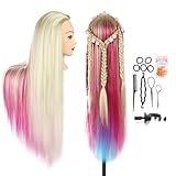 Frisierkopf, Auzass Frisurenkopf 26-28 Inch 100% Kunsthaar Weich Übungskopf Ombre Friseurkopf Trainingsköpfe Mit Halter + DIY Haare Frisuren Set zum Üben von Frisuren (Mixed Color)