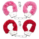 WnlahuWA 2 Stück Rosa Plüsch Handfesseln für Cosplay, Handschellen für Sexspiele, Sexy Rot Metall Handschellen, Handschellen mit Plüsch, Sex Handschellen, für Paare Cosplay, Karneval Kostüm