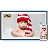 FRAMEO 15.6 Zoll Digitaler Bilderrahmen - 1920 * 1080 IPS Touchscreen, 32GB Speicher, Auto Rotation Elektronischer Digitale Fotorahmen, Teilen Sie Fotos/Videos Sofort(Schwarzweiß mit LED-Beleuchtung)