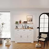 yacchi home Buffet Schrank mit Lagerung, 120cm große Double-Layer Sideboard Schrank, Küchenschrank mit 3 Schubladen und beweglichen Laminat, langlebige Holz Kaffee Bar Schrank (White)
