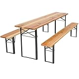 tectake® Bierzeltgarnitur klappbar, 3-teiliges Set, Festzeltgarnitur mit Tisch und Bänken, 177 x 46 x 77 cm, 1x Biertisch + 2X Bierbank Holz, Gartenmöbel für Balkon, Camping, Garten, Partyzelt