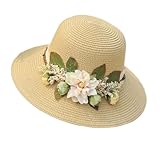 WUODHTW Strohhut für Damen, Spitze, Blume, breite Krempe, Sommer, Strand, Sonnenhut, LSF 50+, UV-Sonnenschutz, Panama-Stroh, Fischerhut, aprikose, Einheitsgröße