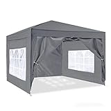 ISE Pavillon 3x3 mit Seitenwänden, Faltpavillon stabil inkl.Tragtasche, Pavillion klappbar 3x3m UV-Schutz 50+,Partyzelt höhenverstellbar für Garten,Grau