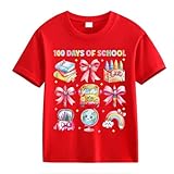 vaolkwsacz 100th Day of School Celebration for Girls and Boys Kids T Shirts Fun Colorful Numbers Weite Damen (Red, 10-11Years)