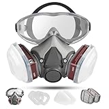 sykua Atemschutzmaske mit Filter und Integrierter Schutzbrille, Gasmaske Staubmasken Atemschutz Feinstaub Schutzmaske Staub Gase Dämpfe,Lackiermaske Respirator für Lackier,Schleifen,Epoxidharz