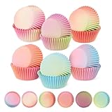 LWMTT 300 Stück Muffinförmchen Papier Mini Muffins Papierförmchen 6 Farbe Muffins Papierförmchen Lebensmittelqualität Verlauf Design Cupcake-Förmchen für Backen, Dessert, Party, Geburtstag, Hochzeit