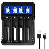 Akkuladegerät LCD-Display: 4 Fach Universal Akku Ladegerät, Li-Ion-Akkuladegerät 18650 Ladegerät, USB Batterie Ladegeräte, Batterieladegerät für 18650 21700 17500 16340 26650 AA AAA NI-MH/NI-CD