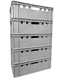 BURI 5x Fleischkiste E2 grau 60x40x20cm Metzgerkiste lebensmittelecht, robust, stapelbar - Universal Lagerkiste Eurobox aus Deutschland