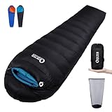 QEZER Daunenschlafsack Winter Daunen Schlafsack Outdoor 0°C bis -23°C für Erwachsener und Kind Alle Jahreszeiten Camping (Schwarz -8°C)