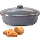 Römertopf Brottopf aus natürlicher Keramik, ideal für die Aufbewahrung von Brot und Gebäck 30x21cm blau-grau