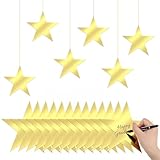 HSYTEK 12 Stück Papiersterne, 15cm Gold Sterne Dekoration, Wasserfeste Doppelseitige Papiersterne, Papierstern Gold zum Dekorieren von Weihnachtsbäumen, Hochzeiten, Bulletin Board Party Supplies