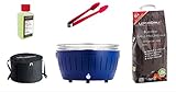 LotusGrill XL Starter-Set 1x XL Grill Tiefblau mit USB-Anschluß, 1x Buchenholzkohle 2,5 kg, 1x Brennpaste 200ml, 1x Zange, 1x Transport-Tragetasche XL - Der raucharme Holzkohlegrill