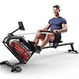 YAMO Rudergerät für zuhause mit 50°Neigungs, größerem Widerstand Wasserrudergerät, Gewichtskapazität 150kg & LCD Display, Rowing Machine Bluetooth-Verbindung für Apps