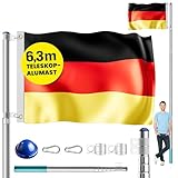 MONZANA® Aluminium Teleskop Fahnenmast 6,30m Bodenhülse 60cm inkl. Deutschland Flagge Deutschlandfahne Fahne Flaggenmast Mast Alu