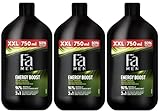 FA Duschgel MEN Sport Energy Boost (3x 750 ml), 3in1 Duschgel für Körper, Gesicht und Haar mit stimulierendem Duft nach Guarana & Ginseng