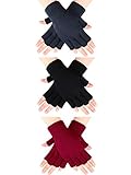 SATINIOR 3 Paar Halb Fingerhandschuhe Winter Fingerlose Handschuhe Strickhandschuhe für Männer Frauen (Schwarz, Dunkelgrau und Rot)