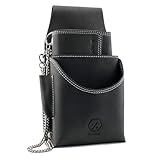 LEUCHTBOX Profi-Kellner-Set Kellnergeldbörse mit Holster-Tasche Kellner-Portemonnaie mit Gürtel-Halfter und Metall-Kette Doppelte Nähte Echtleder (Anthrazit)