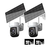 CAQBFRNL Intelligente Solar-WiFi-Überwachungskameras mit Sonnenkollektoren, 5 MP HD-Farbnachtsicht, Bewegungserkennung, PTZ-Überwachungs-IP-Kamera(2PCS Add 64G Card)