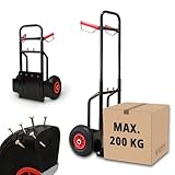 Grafner Sackkarre klappbar, Vollgummireifen, Belastbarkeit 200kg, PU Reifen, Haltegriffe und Schutzblech, Stahl Transportkarre Stapelkarre Transportwagen Transportroller Treppensackkarre ausziehbar