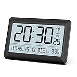 LATEC Wanduhr Digital, Digitale Wanduhr mit Temperaturanzeige und Feuchtigkeitsanzeige, Funkuhr Digital mit Hintergrundbeleuchtung, Datum, Wochentag, Groß, 20 x 13 x 1,2 cm (mit Batterien)