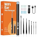 Xylla Ohrenschmalz Entferner Otoskop 1920P HD-Ear Wax Removal IP67 Wasserdicht WIFI Otoskop 360°Weitwinkel ohrreiniger mit 6 LEDs Tragbares Vergnügen der Ohrreinigungr (Schwarz)