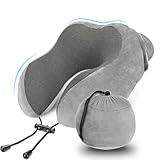 LUXSURE Reisekissen Nackenkissen Travel Pillow Weiches Memory Foam Baumwolle U-Förmiges Kissenüberzug Maschinenwaschbar Nackenhörnchen Nackenstützkissen für Flugzeug,Zug,Auto,Büro und Camping (Grau)