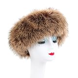 Pelzmütze Damen Russische Fellmütze, Warm Pelzmütze Cossack Russische Mütze Wintermütze Faux Fuchs Fell Stirnband Pelz Damen Winter Plüschmütze Kunstfell Cossack Mütze Blau Schwarz Grau Pink Beige