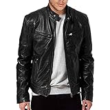Motorrad Jacke Herren, Kunstlederjacke Herren Vintage Lederjacke - Bikerjacke Slim Fit Reißverschluss Motorrad Jacke Männer Leicht Leather Jacket Casual Motorradjacke Mode Winddicht Bomberjacke