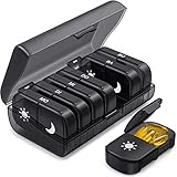 AUVON Tablettenbox 7 Tage Morgens Abends, Handlicher Medikamentenbox Pillendose mit großen Fächern & Privacy-Schutz in Schwarz - Ideal für Medikamente, Vitamine, Fischöl & Nahrungsergänzungsmittel