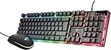 Trust Gaming GXT 838 Azor Gaming-Maus und Tastatur, italienisches Layout QWERTY, USB, Anti-Ghosting, Tastatur mit Hintergrundbeleuchtung LED RGB, Gaming-Maus 800-3000 DPI – Schwarz